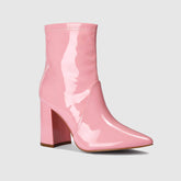 Block Heel Leather Side Zipper Booties